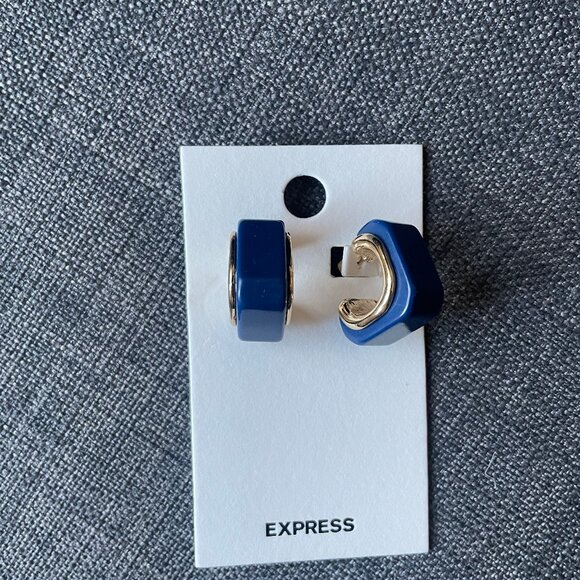 NWT Express Blue & Gold Square Hoop Earrings - Picture 4 of 6
